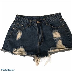 Pudr Distressed Boho Rodeo Festival Medium Wash Shorts Size M